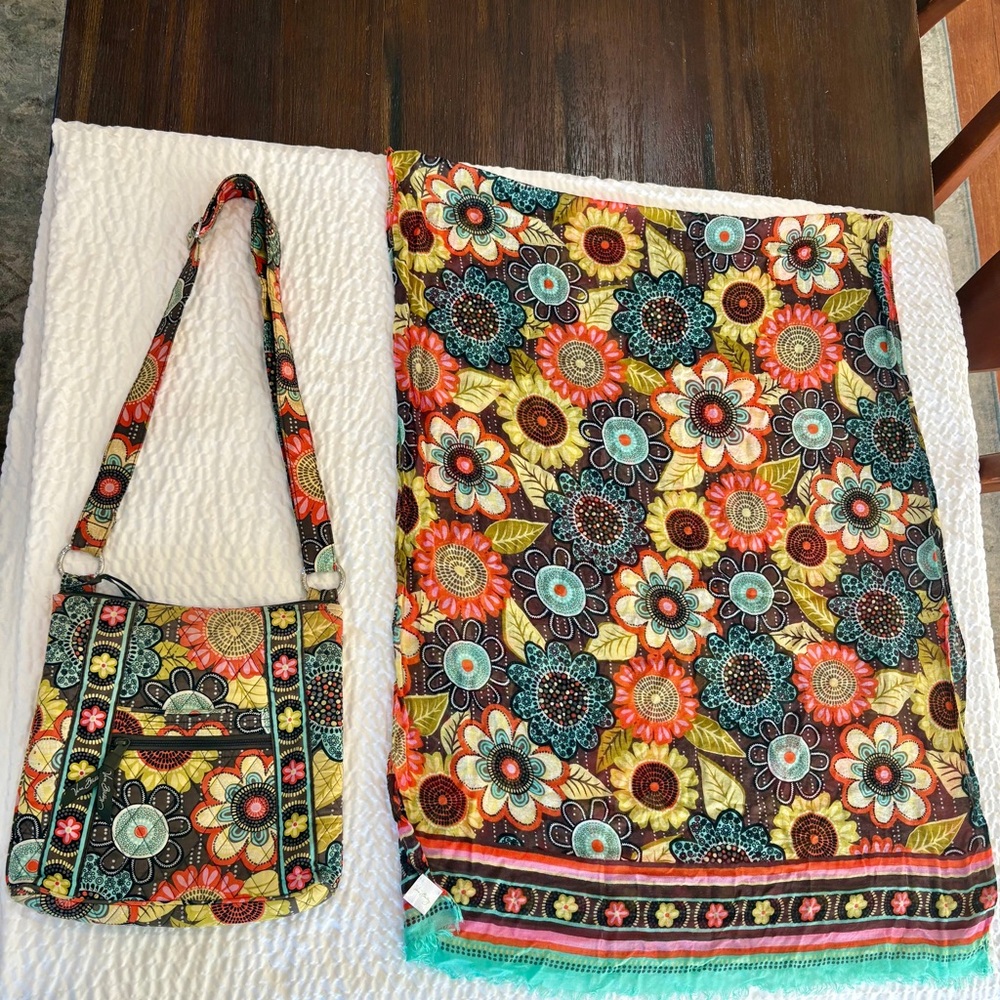 Vera Bradley Bohemian Bloom Hipster Bag Bundle w Matching Scarf /Bikini Wrap 👙🤎🌼